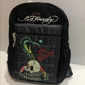 Ed Hardy black padded Ed Hardy insignia laptop friendly unisex backpack‎ new